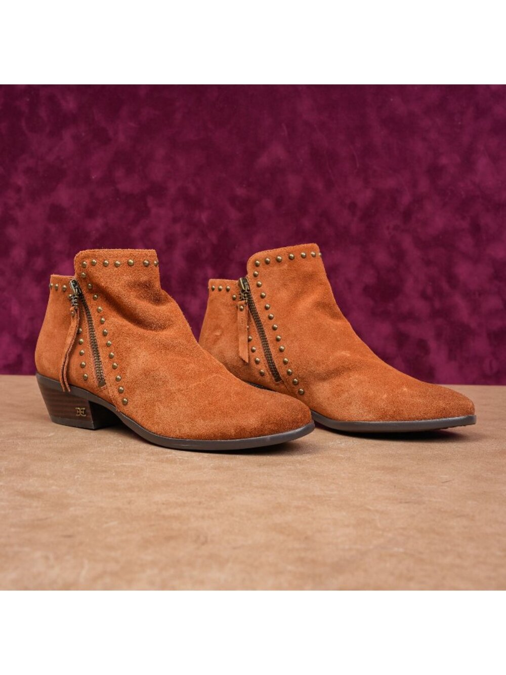 Sam Edelman Women Paola Bronze Suede Studded Zip Western Cowboy boots size 7